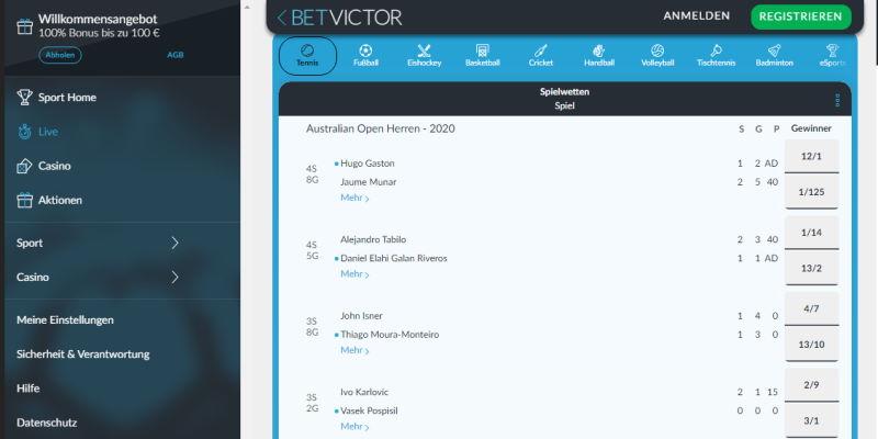 BetVictor Spannende Live-Wetten