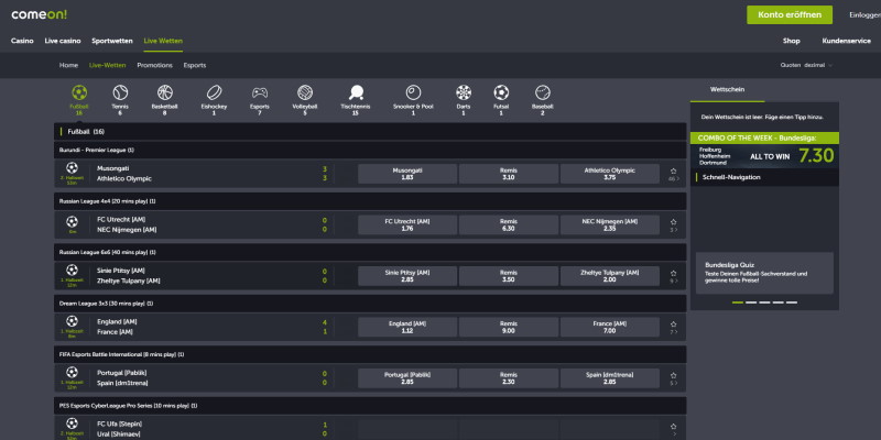 ComeOn Live Wetten