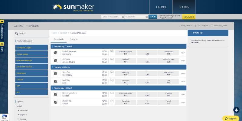 Sunmaker Spannende Sports-Wetten